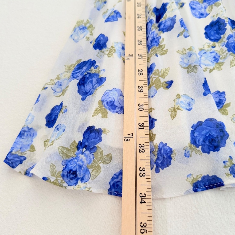 Forever 21 Mini Dress Chiffon White Blue Floral Romantic Coquette Soft Boho L - Picture 13 of 16